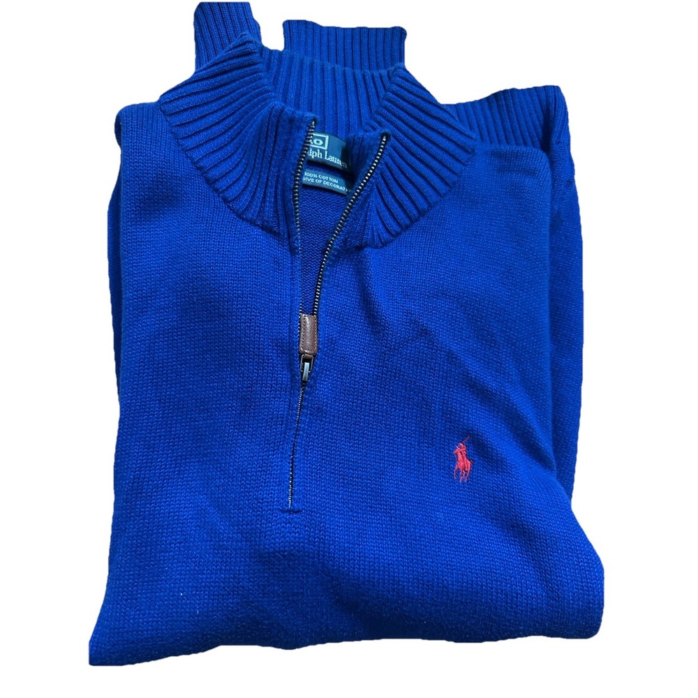 Polo Ralph Lauren Sweater Mens 2XL Quarter Zip Pullover Mock Neck Navy Blue
